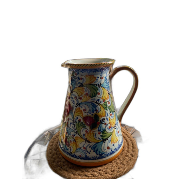 Orvieto Hand Painted Pitcher with Red Fleur De Lis Design - Picture 4 of 10